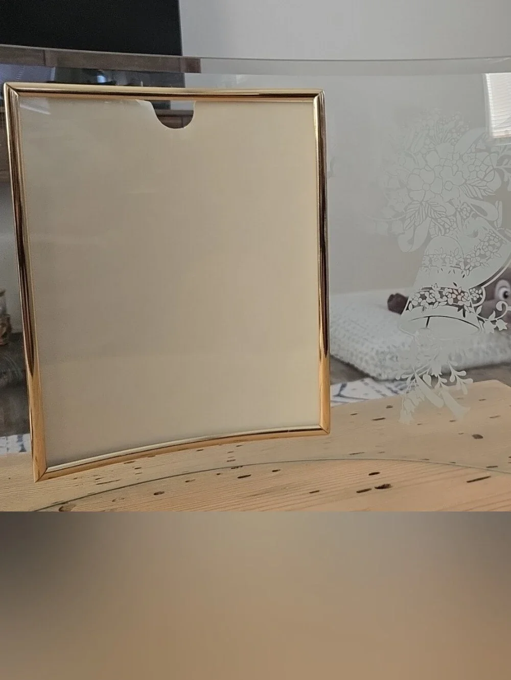 Gold-Trim Clear Glass Free Standing Frame